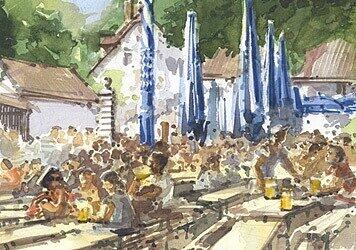 In Aquarellen und Zeichnungen zeigt Robert C. Rore München aus seiner Perspektive.