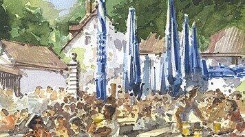 In Aquarellen und Zeichnungen zeigt Robert C. Rore München aus seiner Perspektive.