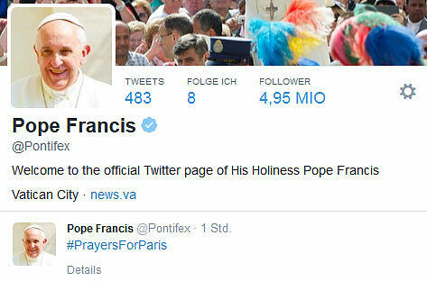 Papst Franziskus auf Twitter: #PrayersfForParis