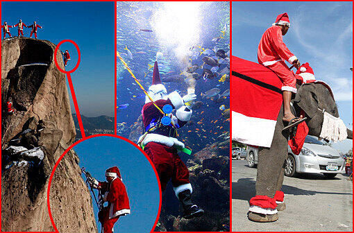Weihnachtliche Bergsteiger, Santa-Claus-Taucher und ein Nikolaus-Elephant: Hier gibt's die witzigsten Weihnachtsmänner der Welt...
