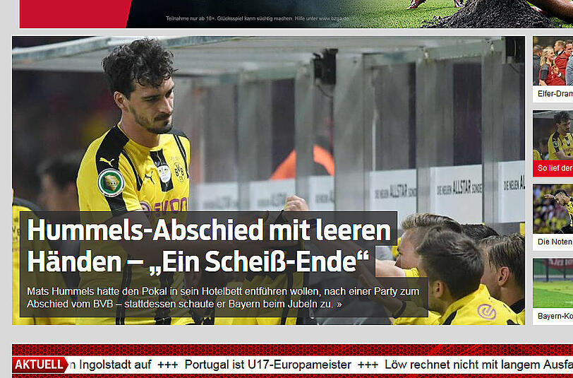 Ähnlich sieht es bei den Kollegen von Sportbild am Sonntag aus. Im Fokus: Mats Hummels.