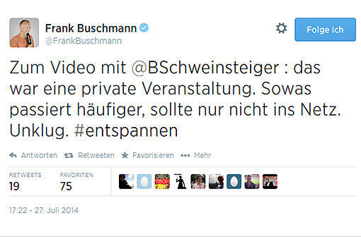 Auf Twitter äußert sich auch Frank Buschmann über das Skandalvideo von Schweinsteiger.