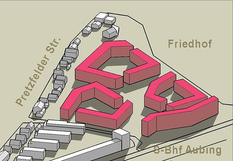 Die geplanten Wohnblöcke sind auf dieser Grafik pink eingefärbt.
