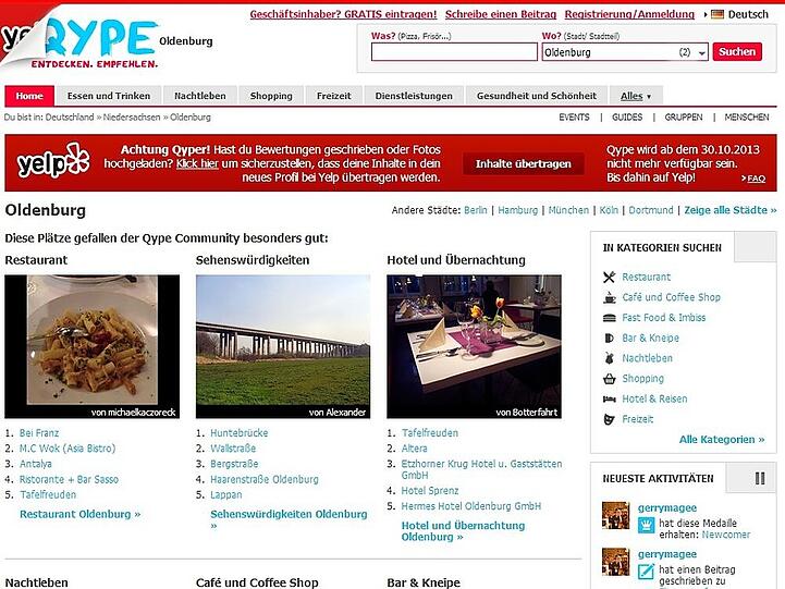 Qype wird ab dem 30. Oktober nicht mehr verfügbar sein
