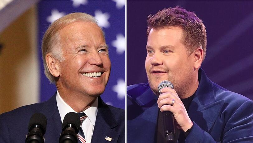 Joe Biden (l.) und James Corden haben gemeinsam Spaß im Weißen Haus.