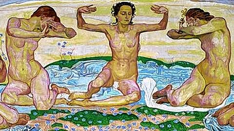 Eurhythmisches Räkeln: Ein Ausschnitt aus Ferdinand Hodlers "Der Tag" von 1899