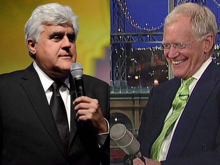Ex-Kollegen: Jay Leno (li.) und David Letterman