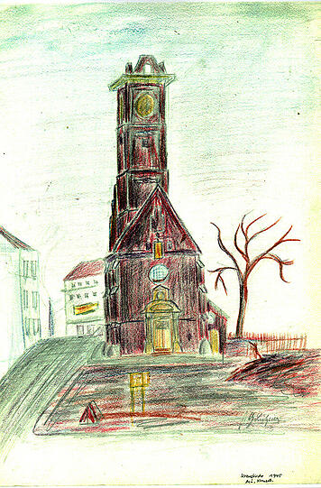 Die Kreuzkirche im Jahr 1945.
