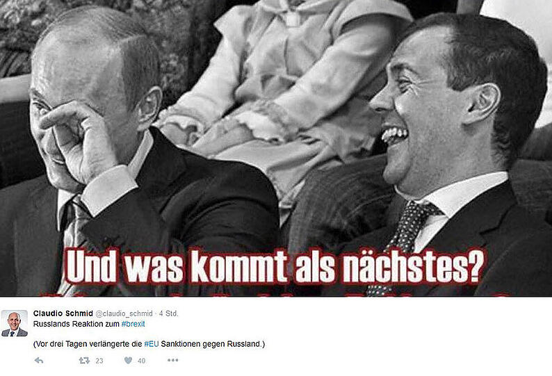 Claudio Schmid postet die belustigte Reaktion der Russen.