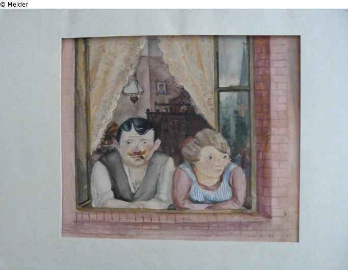 Wilhelm Lachnit: «Mann und Frau am Fenster», Aquarell, 1923.