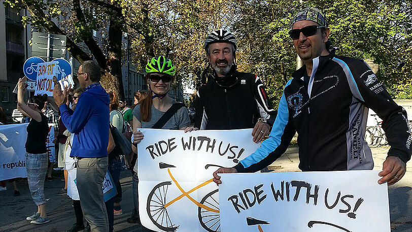 „Fahr mit uns!“: Daniele Pernigotti (l.) und Claudio Bonato „Fahr mit uns!“: Daniele Pernigotti (l.) und Claudio Bonato