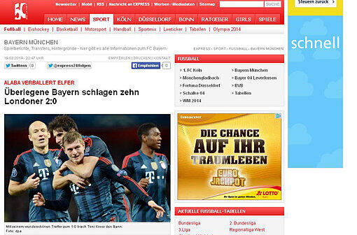 Der FC Bayern München schlägt Arsenal London mit 2:0 im Achtelfinale der Champions League. Wir haben die Pressestimmen zum Spiel gesammelt.