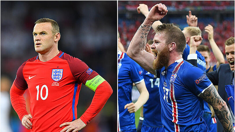 Können mannschaftlich geschlossene Isländer (r.) das englische Star-Ensemble um Wayne Rooney (l.) besiegen? Können mannschaftlich geschlossene Isländer (r.) das englische Star-Ensemble um Wayne Rooney (l.) besiegen?