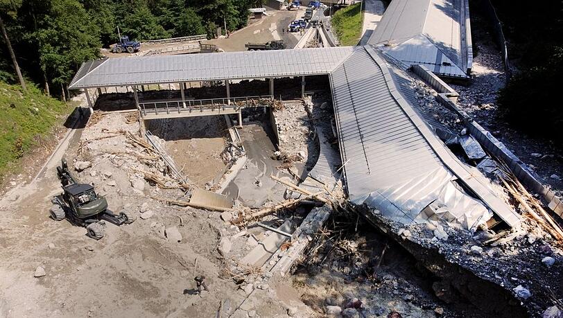 Die Kunsteisbahn K&ouml;nigssee 2021 nach dem Hochwasser.