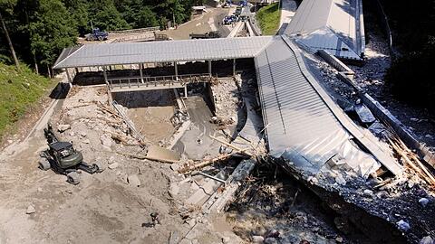 Die Kunsteisbahn K&ouml;nigssee 2021 nach dem Hochwasser.
