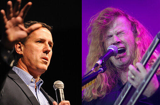 Mehr Treue kann sich da Rick Santorum von Megadeth-Frontman und Ex-Metallica-Gitarrist Dave Mustaine erwarten: Der sich als "Wieder-geborener-Christ" bezeichnende Sänger, ist streng gläubig, genauso wie Santorum.