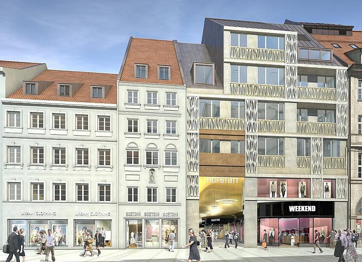 Die neue Hofstatt: Hier die Fassaden an der Sendlinger Straße.