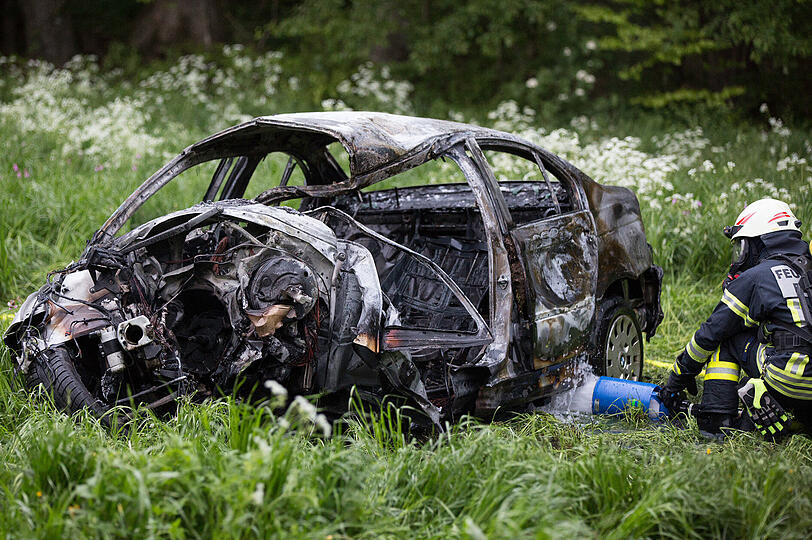 Gegen Baum geprallt: Bei einem Unfall bei Hainz am See ist ein 21-Jähriger schwer verletzt worden. Er hatte den BMW vorher aus einer Garage geklaut.
