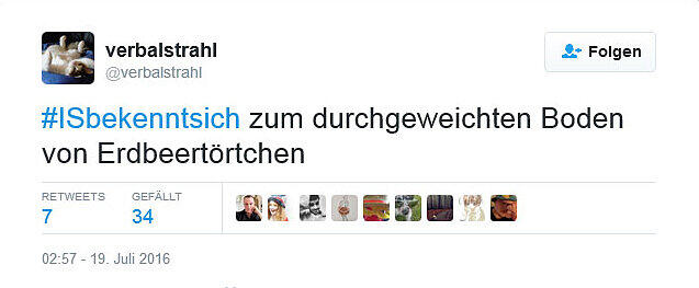 Unter dem Hashtag #ISbekenntsich schieben die Twitter-User dem IS die Verantwortung für Unannehmlichkeiten des Alltags zu.