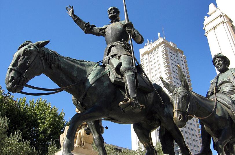 Don Quijote und Sancho Panza in Madrid.