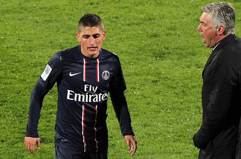 Der Schüler und sein Mentor: Marco Verratti (l.) und Carlo Ancelotti arbeiteten gemeinsam bei Paris Saint-Germain.