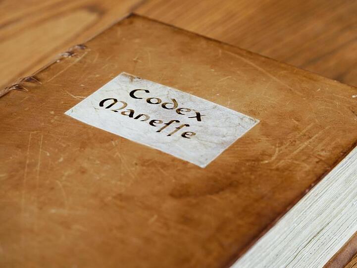 Eine originalgetreue Reproduktion des Codex Manesse liegt auf einem Tisch. Foto: Uwe Anspach/dpa/Archivbild