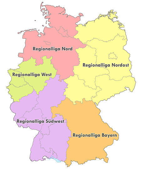 Derzeit gibt es noch fünf Regionalligen. Aber der Saison 2020/21 soll es nur noch vier geben.