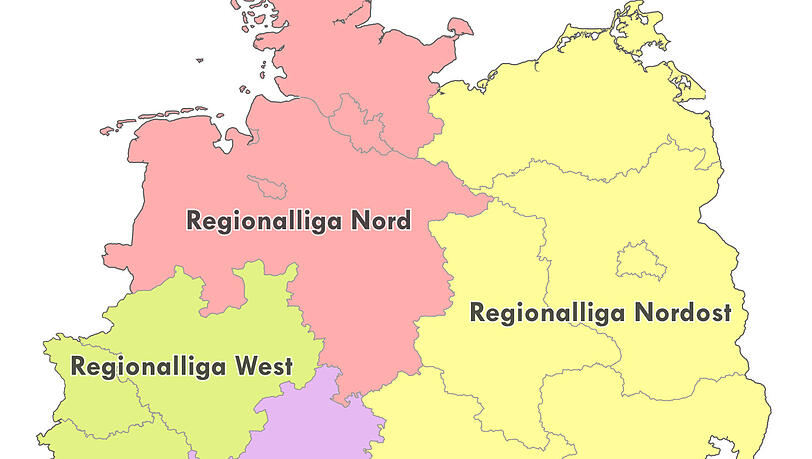 Derzeit gibt es noch fünf Regionalligen. Aber der Saison 2020/21 soll es nur noch vier geben. Derzeit gibt es noch fünf Regionalligen. Aber der Saison 2020/21 soll es nur noch vier geben.