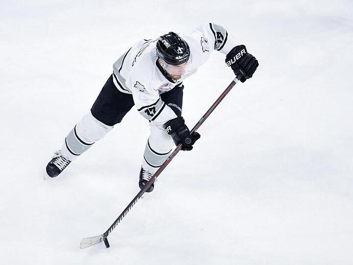 Nürnbergs Patrick Reimer spielt den Puck. Foto: Uwe Anspach/Archivbild