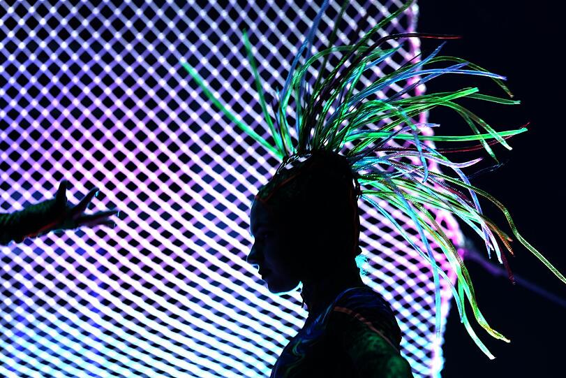 Scherenschnittartig wirkt diese Circus-K&uuml;nstlerin.