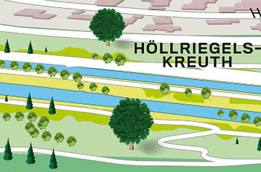 Höllriegelskreuth, nach der Kneippanlage: Rechts der Isar waldiges, hügeliges Terrain für Mountainbiker, links des Werkkanals geht&lsquo;s auf der Badstraße ganz bequem am Fluss entlang.