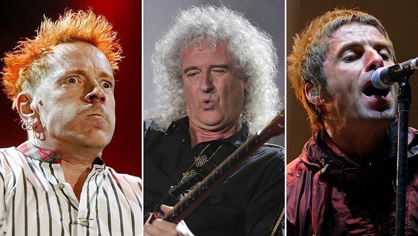John Lydon, Bryan May und Liam Gallagher (v.l.n.r.).