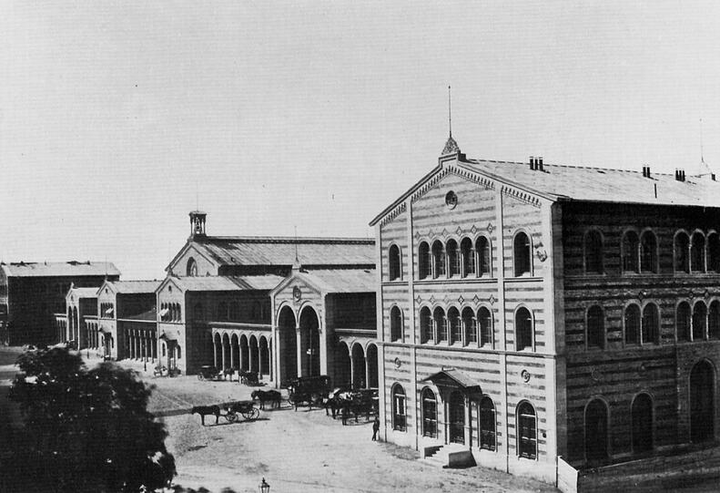 Der Münchner Hauptbahnhof 1870, gebaut von Friedrich Bürklein.