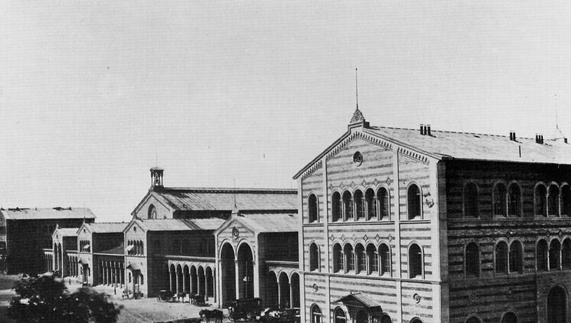 Der Münchner Hauptbahnhof 1870, gebaut von Friedrich Bürklein.