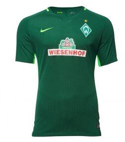 Platz 6: WERDER BREMEN: Neongrüne Farbblitzer am Halsausschnitt, an den Seiten und im Logo frischen den Body sportlich auf. Auch die neongrünen Stutzen funktionieren gut dazu. Der funktionelle Netzeinsatz im Rücken kommt gut an. Leider dominiert das Sponsorenlogo auf der Brust etwas zu stark.