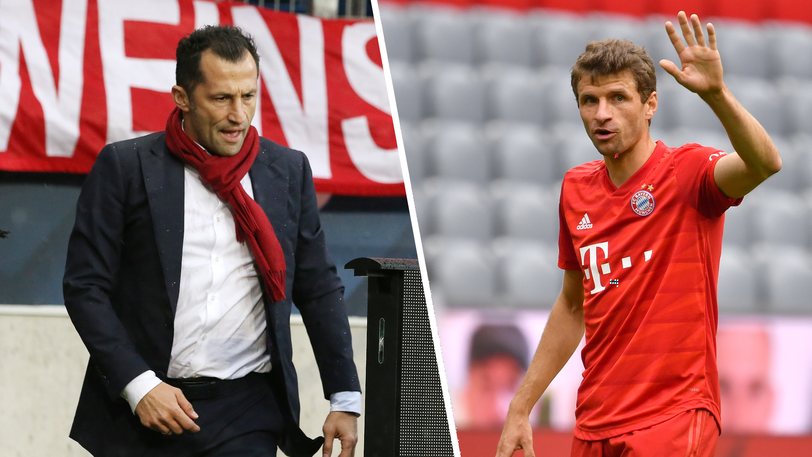 Spotdirektor Hasan Salihamidzic (l.) und Thomas Müller vom FC Bayern