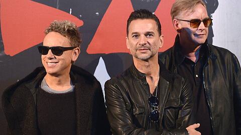 Die Mitglieder von Depeche Mode, Martin Lee Gore (links),  Dave Gahan and Andrew Fletcher