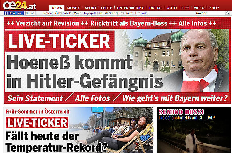 Oe24.at macht zum Thema, dass in Landsberg am Lech, dem Gefängnis, in dem Uli Hoeneß seine Haftstrafe abistzen muss, auch schon Adolf Hitler war.