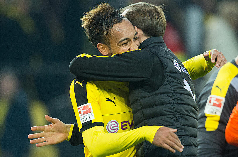 Hatten in dieser Saison schon sehr oft Grund zur Freude: BVB-Torjäger Pierre-Emerick Aubameyang und BVB-Coach Thomas Tuchel.
