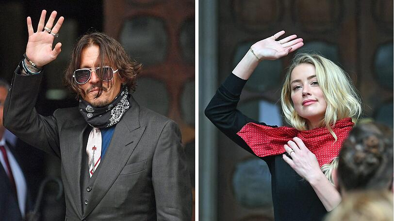 Johnny Depp (l) und Amber Heard bei ihrer Ankunft am High Court zu einer Anhörung in der Verleumdungsklage Depps gegen den Verlag der Boulevardzeitung "The Sun".