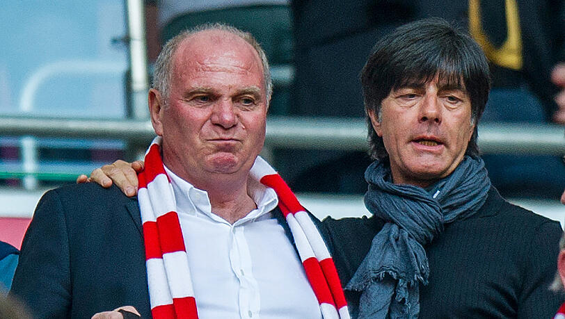 Uli Hoeneß (l) und Jogi Löw auf der Tribüne der Münchner Arena. (Archivbild)