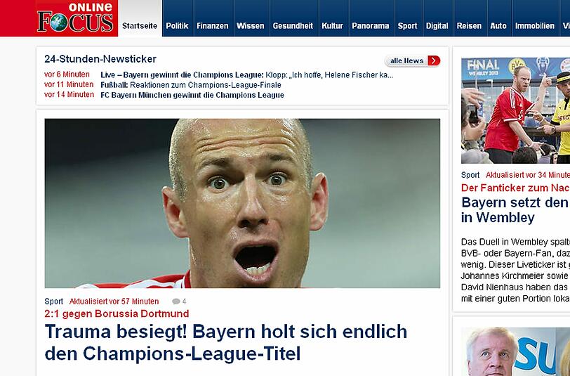 Der Focus schreibt: "Trauma besiegt! Bayern holt sich endlich den Champions-League-Titel"