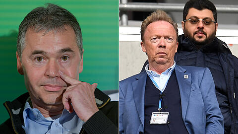 St. Pauli-Boss Andreas Rettig (li.) versteht den TSV 1860 um Peter Casalette (re, vorne) und Hasan Ismaik nicht.