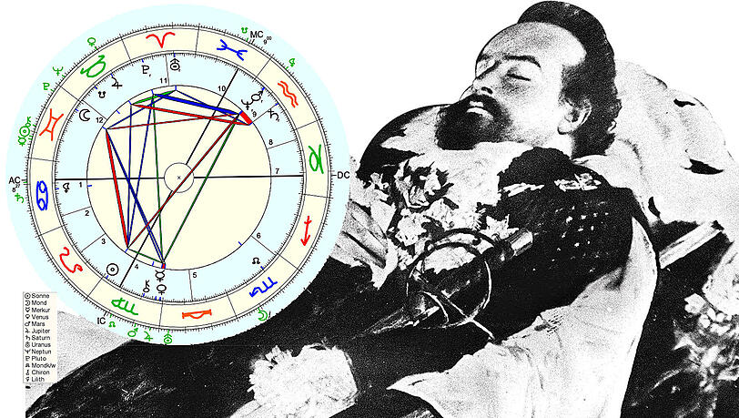 König Ludwig II. auf seinem Totenbett. Der Bayern-König ist am frühen Abend des 13. Juni 1886 am Starnberger See ums Leben gekommen. Er wurde nur 40 Jahre alt.