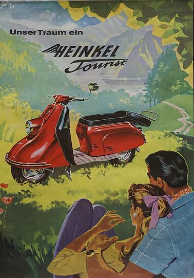 1960: Die Münchner Polizei bestellt 1963 50 Roller der Marke Heinkel Tourist. Mit 175 Kubik und neun PS rauschen die Beamten damit bis Anfang der 70er durch die Stadt. Die Deutsche Bundespost erwirbt damals etwa 100 Fahrzeuge unter anderem für die Zustellung von Telegrammen. Der Heinkel Tourist ist in den 50er und 60er Jahren einer der meist verkauften Roller in Deutschland. Über 150.000 Stück werden in der Zeit von 1953 bis 1965 produziert.