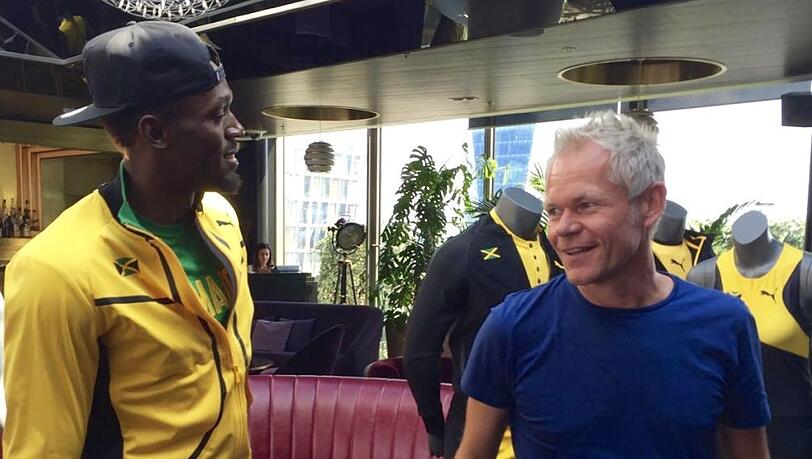 Der Superstar und der Puma-Mann:Bolt und Pascal Rolling (r.). Der Superstar und der Puma-Mann:Bolt und Pascal Rolling (r.).