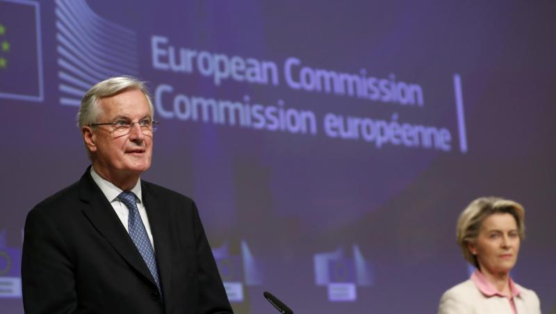 Michel Barnier, EU-Chefunterhändler für den Brexit, und EU-Kommisionspräsidentin Ursula von der Leyen während einer Pressekonferenz. Michel Barnier, EU-Chefunterhändler für den Brexit, und EU-Kommisionspräsidentin Ursula von der Leyen während einer Pressekonferenz.