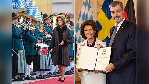 Königin Silvia von Schweden wurde von Ministerpräsident Söder am Mittwoch die Bayerische Staatsmedaille verliehen. Königin Silvia von Schweden wurde von Ministerpräsident Söder am Mittwoch die Bayerische Staatsmedaille verliehen.