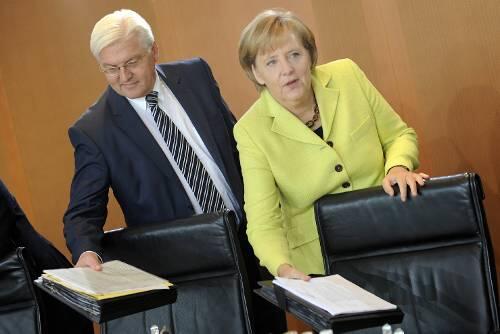 Weltmeister im Synchron-Regieren: Kanzlerin Angela Merkel, Vizekanzler Frank-Walter Steinmeier bei der letzten Kabinettssitzung von Rot-Schwarz.