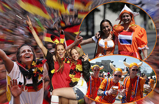 Wenn es für ihre Teams auf dem Platz zur Sache geht, heißt das für die Fans: Farbe bekennen! Oranje oder Deutschland - wer jubelt am Mittwoch? Hier gibts die schrägsten Euro-Fans - zum Durchklicken!